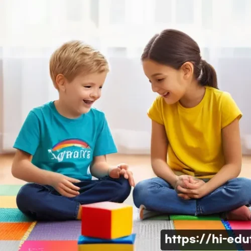 교육완구와 사회성 발달의 관계 - **Prompt 1: Collaborative Building Fun**
    "A vibrant, high-angle shot of two children, a girl and...