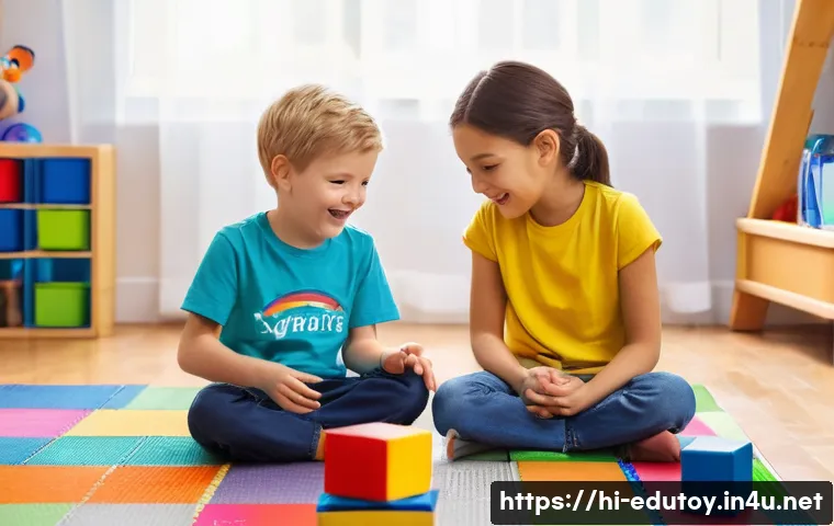 교육완구와 사회성 발달의 관계 - **Prompt 1: Collaborative Building Fun**
"A vibrant, high-angle shot of two children, a girl and...