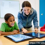 어린이 코딩 게임과 교육완구 - **Prompt 1: "Young children, aged 7-10, engaged in a vibrant and interactive coding lesson. A divers...